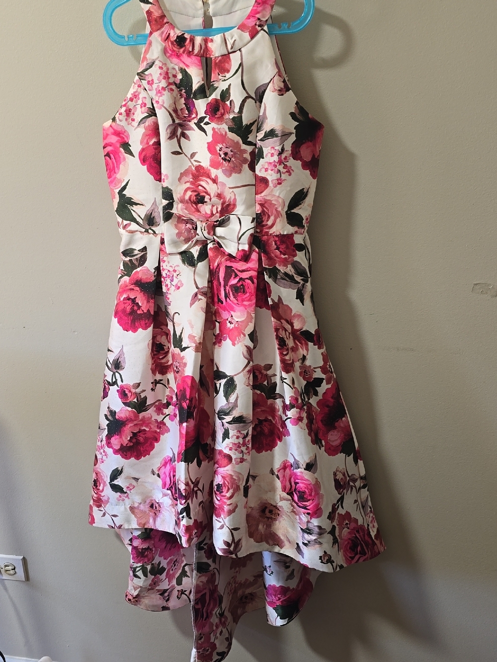 Speechless White Floral High-Low Girls Formal Dress with Pink Roses
